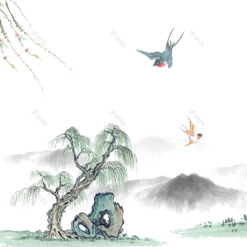 水墨图片,插画元素,春季PNG,春天免抠素材